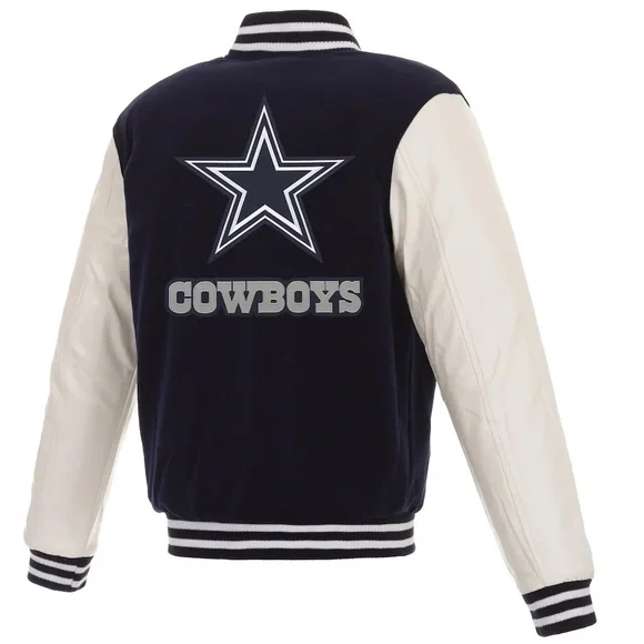 Dallas Cowboys JH Design Reversible Fleece Jacket with Faux Leather Sleeves Bomber & Varsity